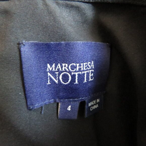 MARCHESA NOTTE Flocked Glitter Tulle Tea Length Dress Black Gold - Size 4 - Picture 15 of 15